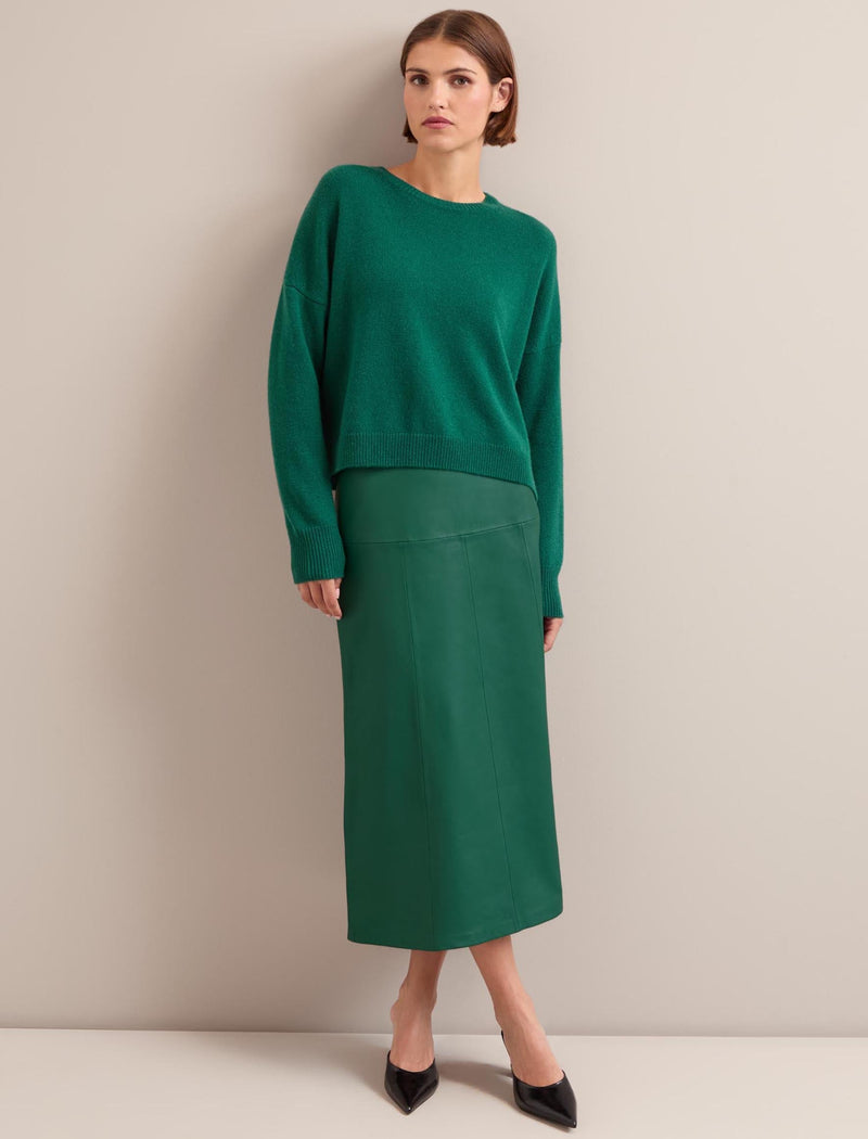 Tiana Leather Midi Skirt - Dark Green