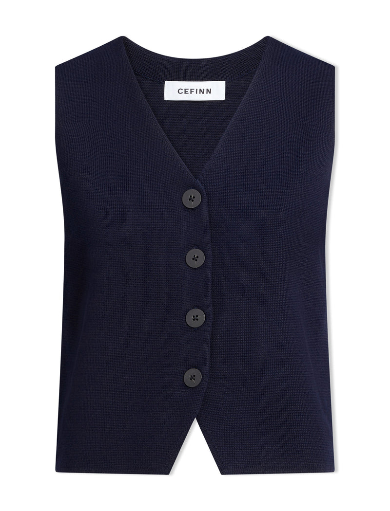 Wynne Cotton Blend Waistcoat - Navy