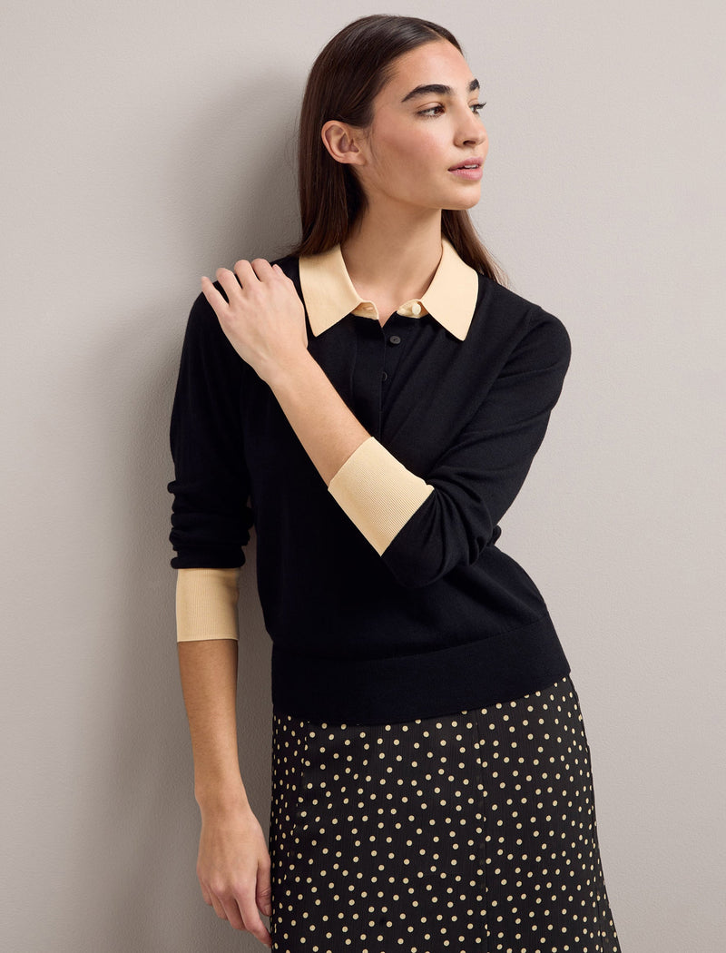 Josie Silk Blend Jumper - Black Cream Colour Block