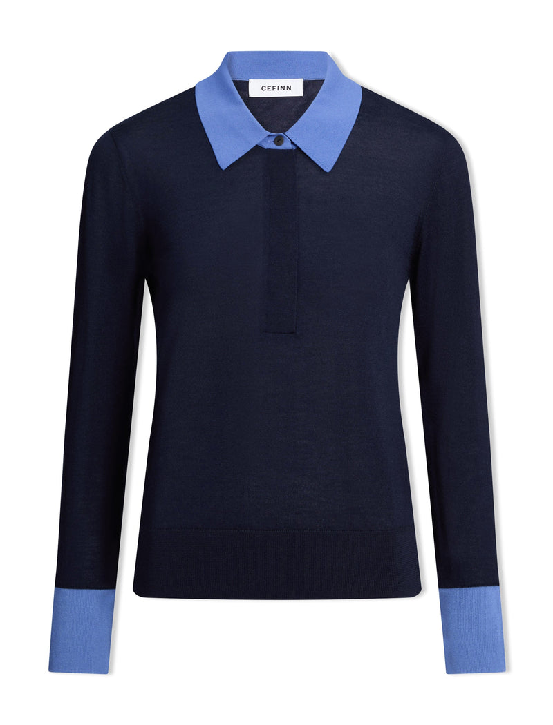 Josie Silk Blend Jumper - Navy Blue Colour Block