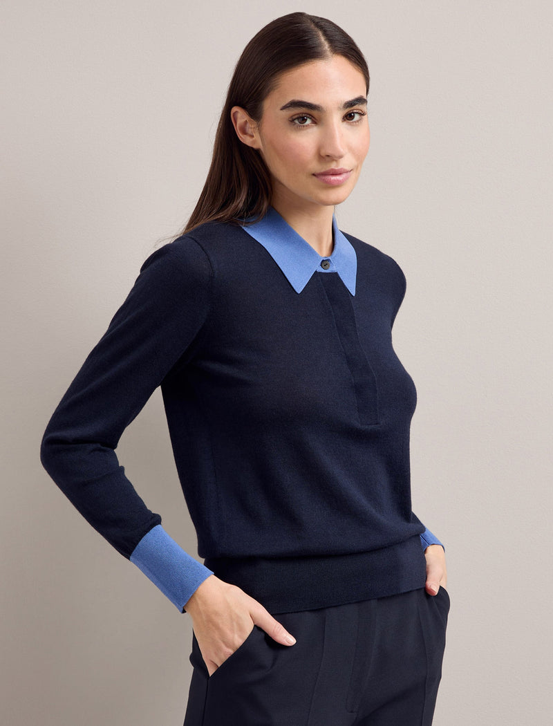 Josie Silk Blend Jumper - Navy Blue Colour Block