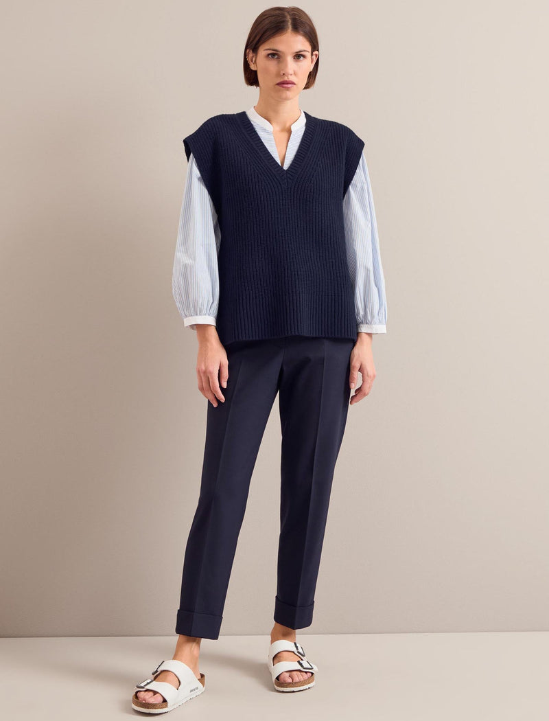 Janice Cashmere Blend V Neck Sleeveless Jumper - Navy