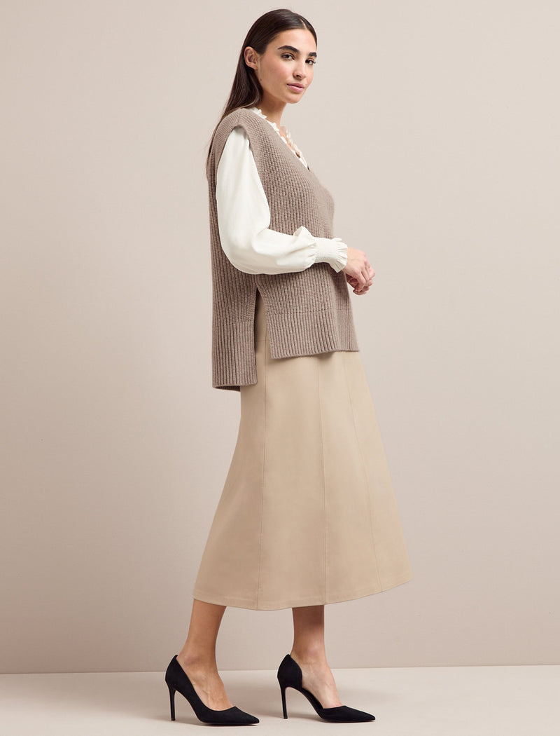 Tiana Leather Midi Skirt - Sand