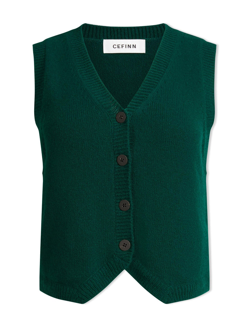 Wesley Cashmere Blend V Neck Waistcoat - Dark Green