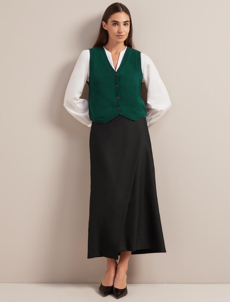 Wesley Cashmere Blend V Neck Waistcoat - Dark Green