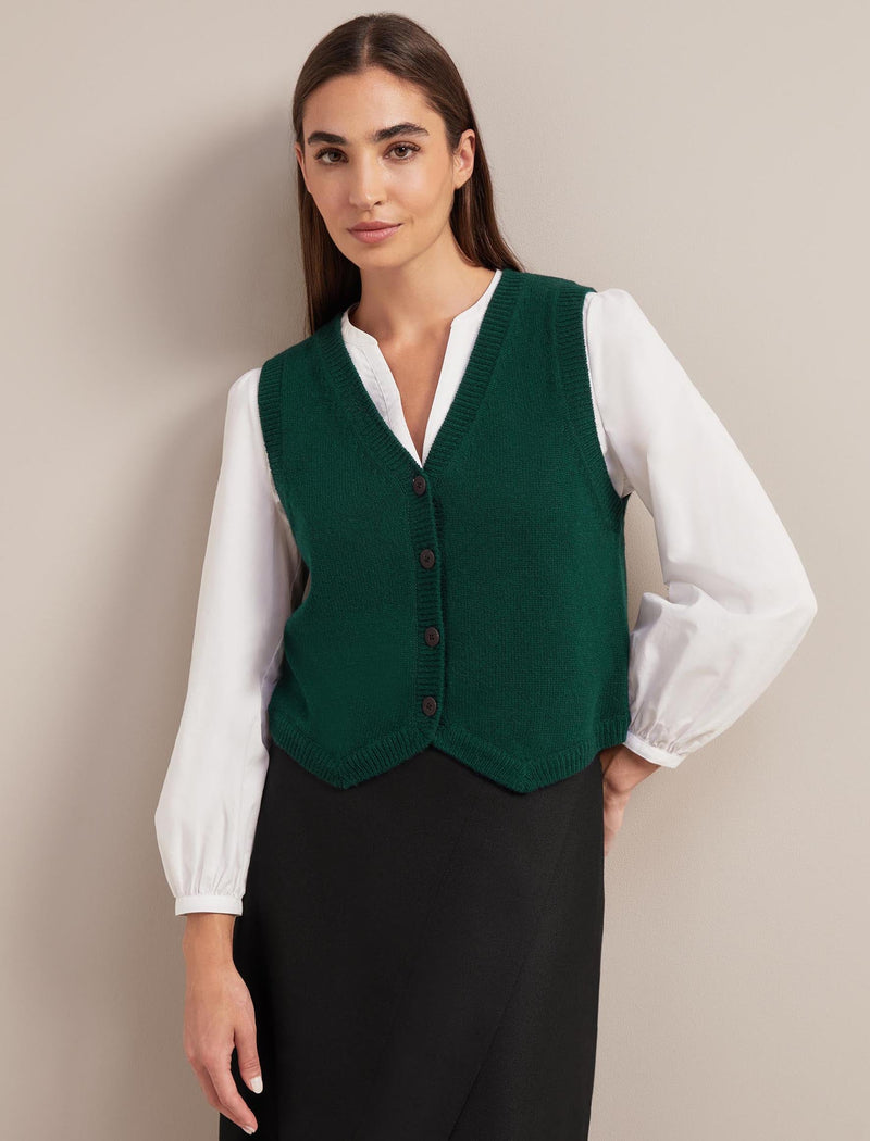 Wesley Cashmere Blend V Neck Waistcoat - Dark Green