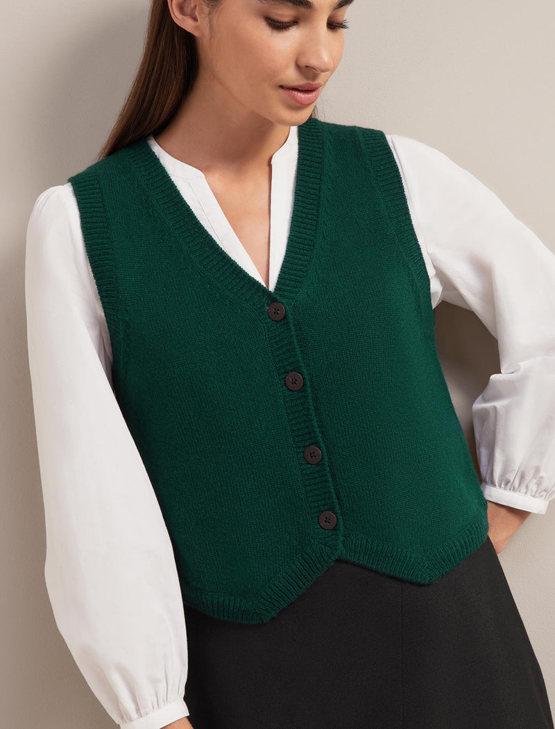 Wesley Cashmere Blend V Neck Waistcoat - Dark Green