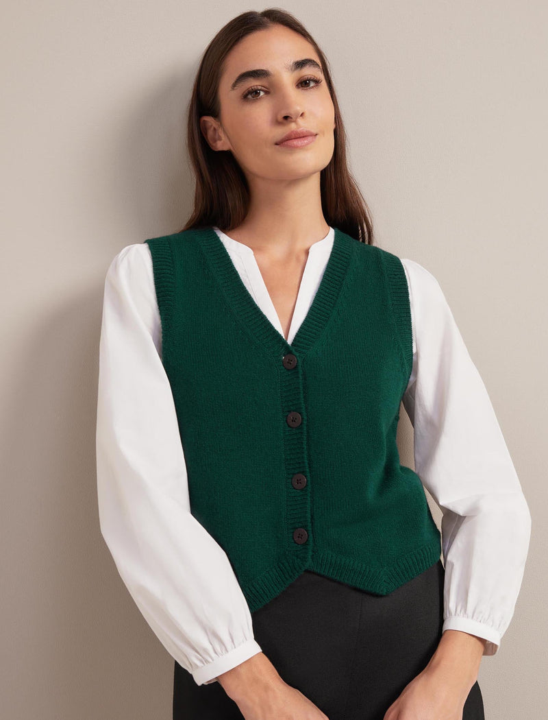 Wesley Cashmere Blend V Neck Waistcoat - Dark Green