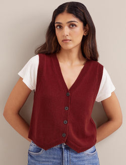 Wesley Cashmere Blend V Neck Waistcoat - Dark Red