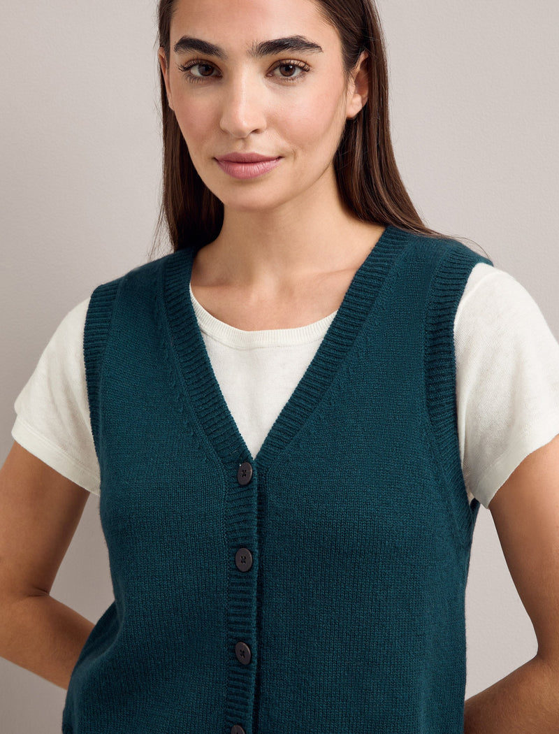 Wesley Cashmere Blend V Neck Waistcoat - Petrol Blue