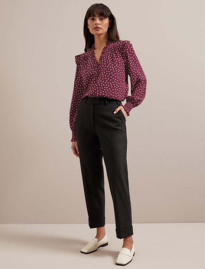 Stella Silk Shirt - Burgundy Gold Polka Dot Print