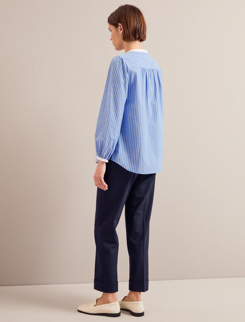 Sadie Organic Cotton Shirt - Wide Stripe Blue White