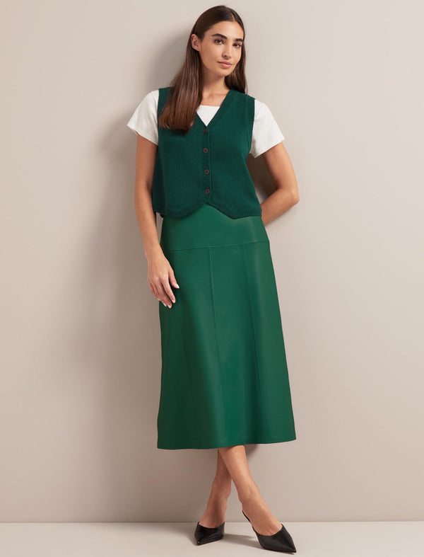 Tiana Leather Midi Skirt - Dark Green