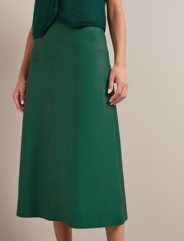 Tiana Leather Midi Skirt - Dark Green