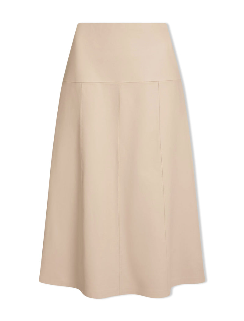 Tiana Leather Midi Skirt - Sand