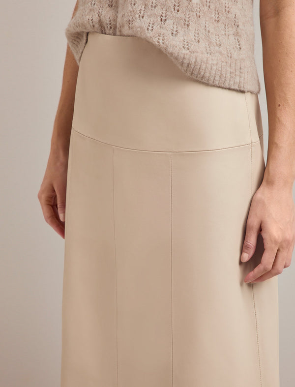 Tiana Leather Midi Skirt - Sand