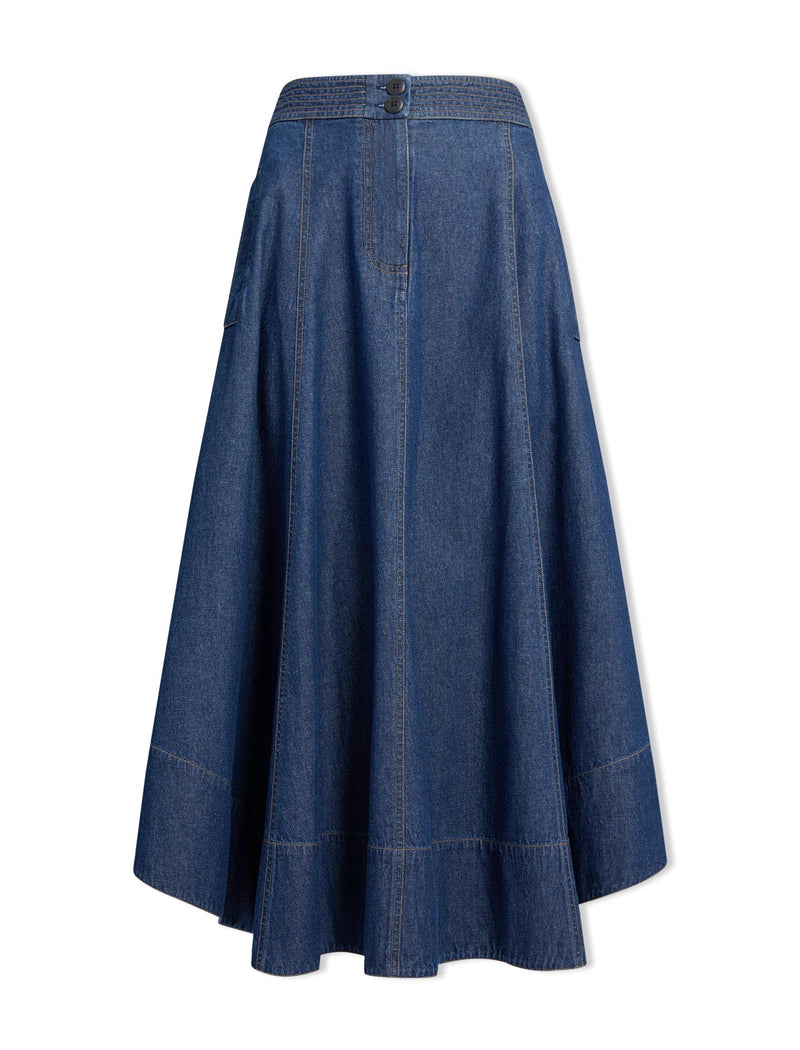 Salomi Denim Maxi Skirt - Dark Blue