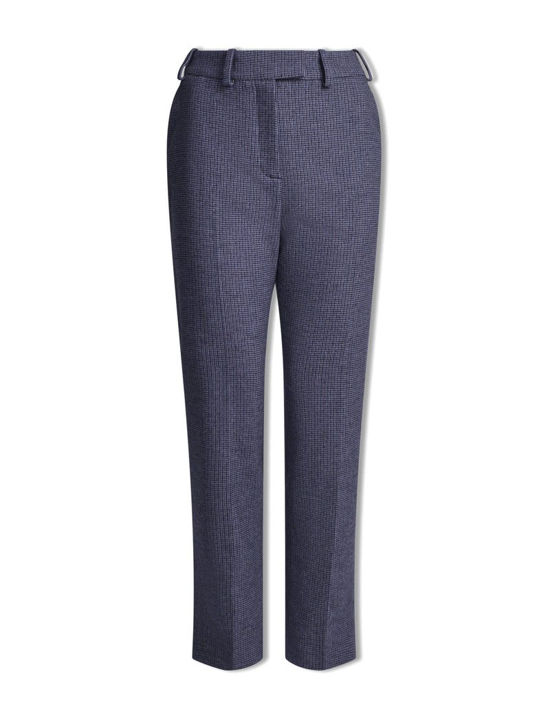 Tatum Houndstooth Wool Tapered Trouser - Navy