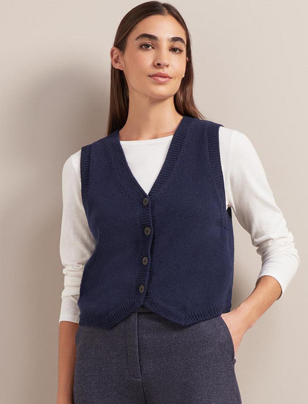 Wesley Cashmere Blend V Neck Waistcoat - Navy