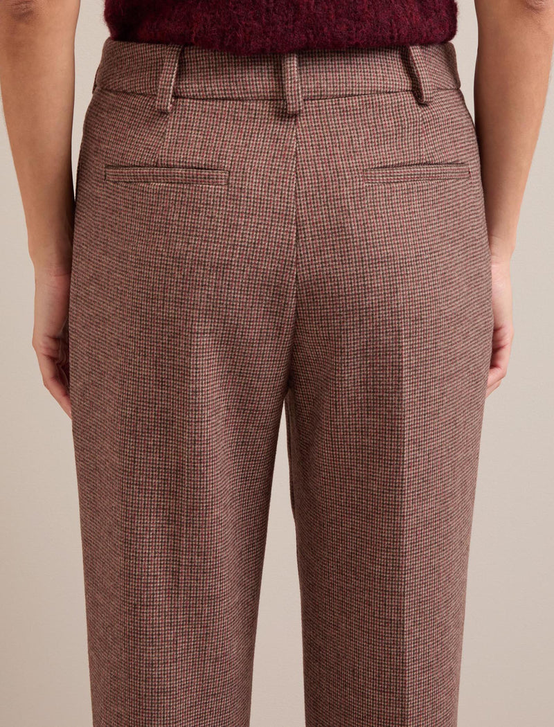 Tatum Houndstooth Wool Tapered Trouser - Red Black