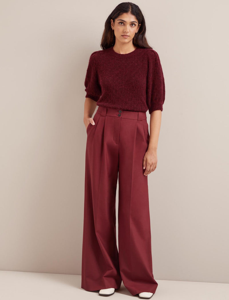 Margot New Wool Wide Leg Trouser - Dark Red