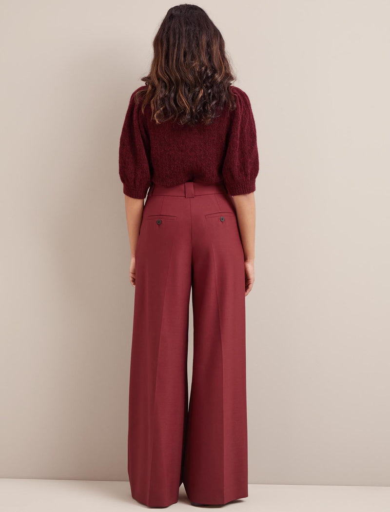 Margot New Wool Wide Leg Trouser - Dark Red