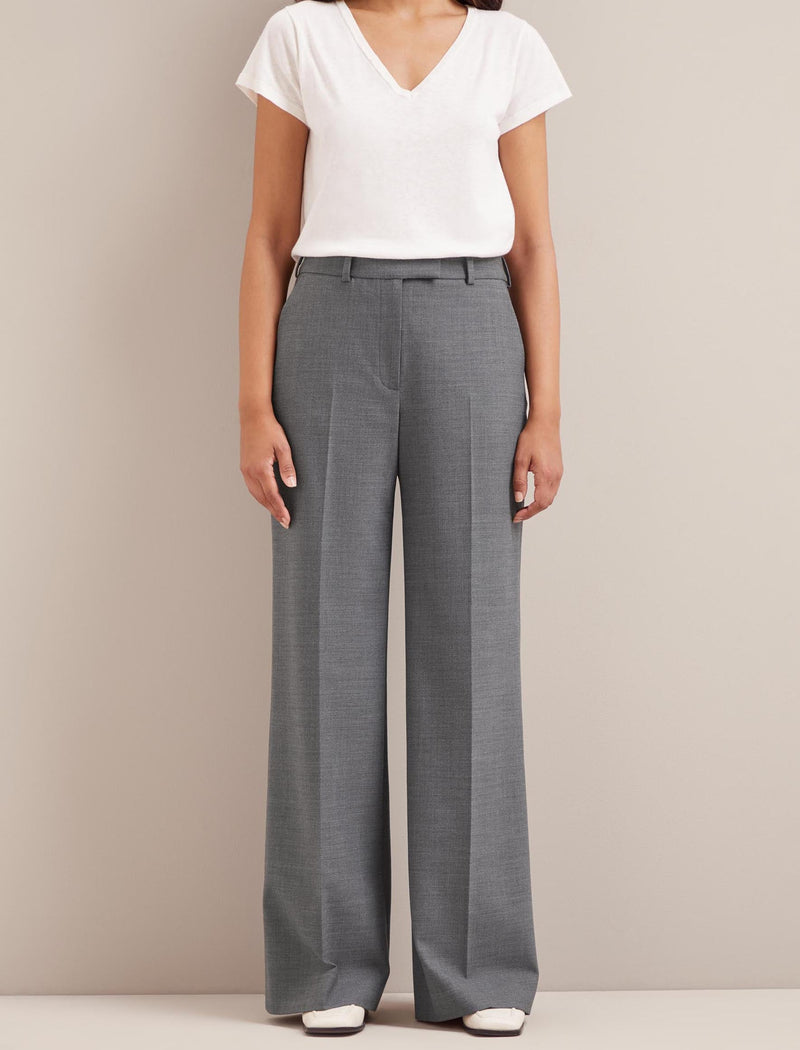 Terence New Wool Wide Leg Trouser - Mid Grey