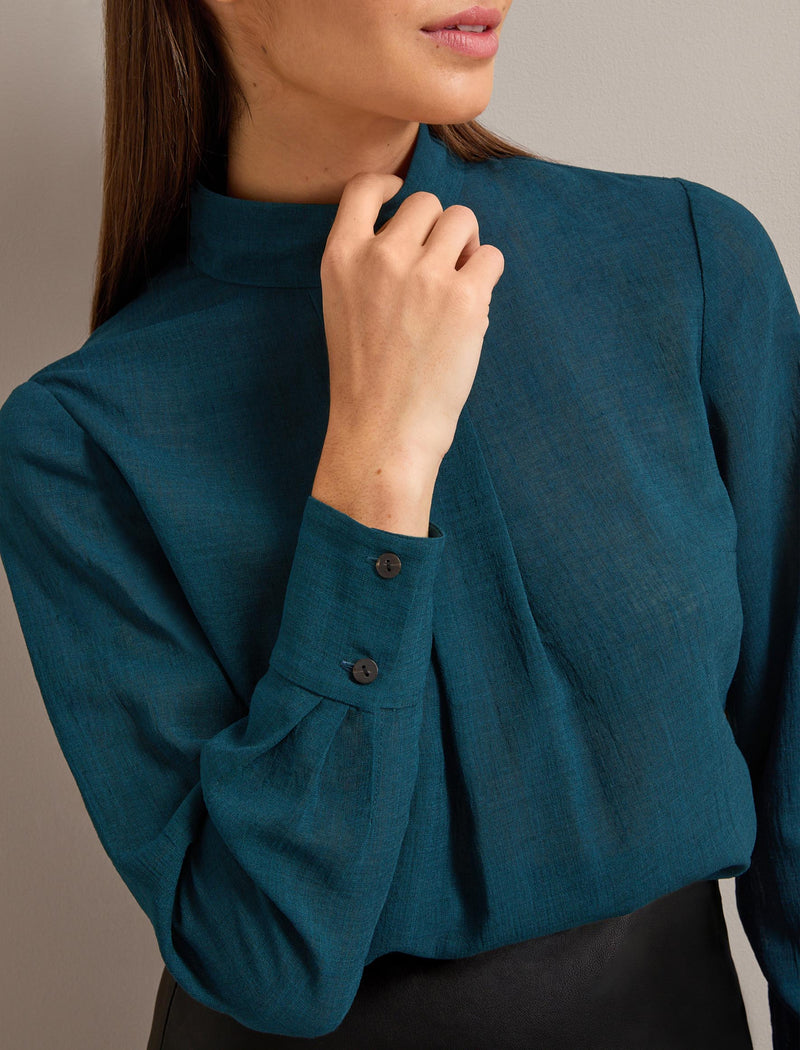 Riley Techni Voile Blouse - Petrol Blue