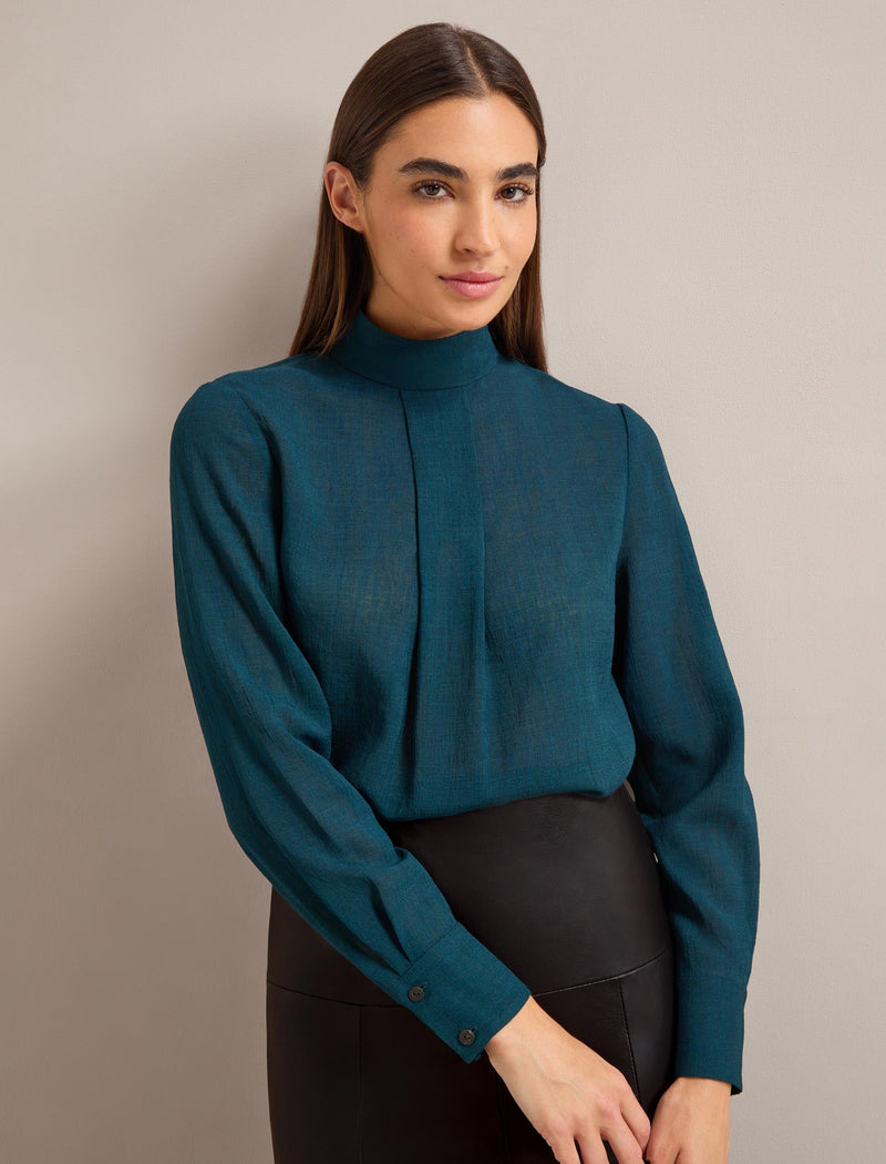 Riley Techni Voile Blouse - Petrol Blue