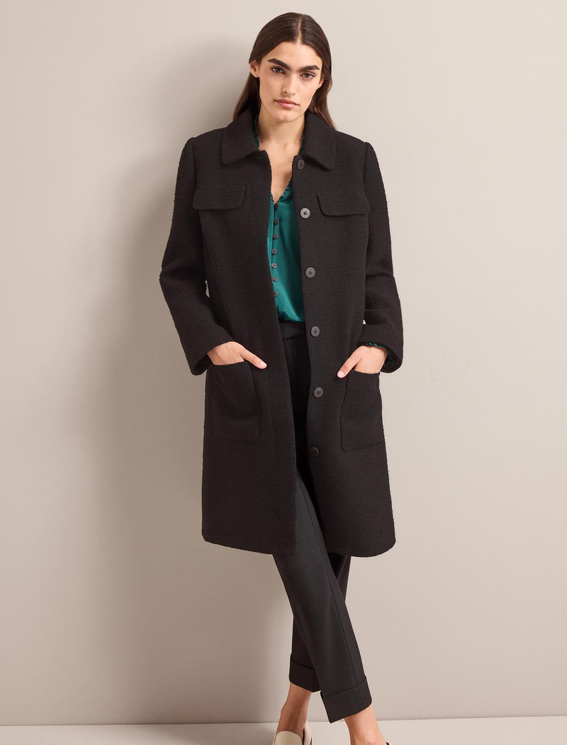 Logan Bouclé Tweed Coat - Black