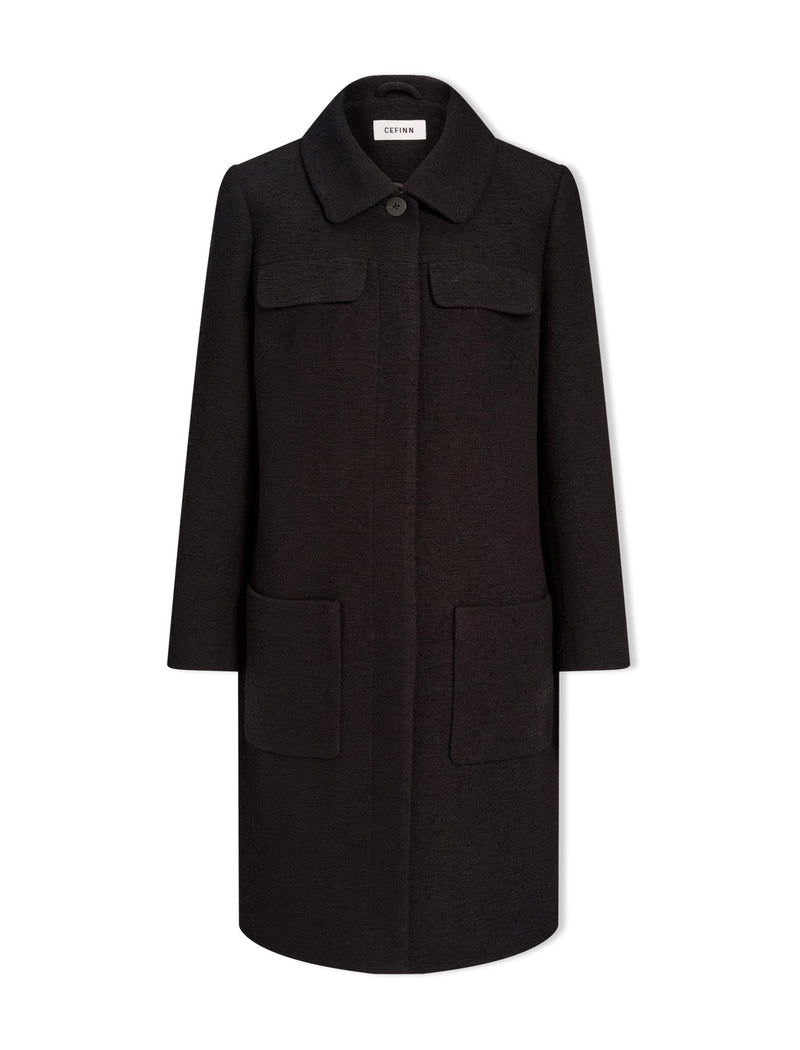 Logan Bouclé Tweed Coat - Black