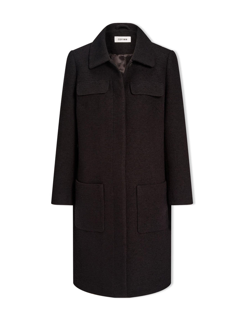 Logan Bouclé Tweed Coat - Black