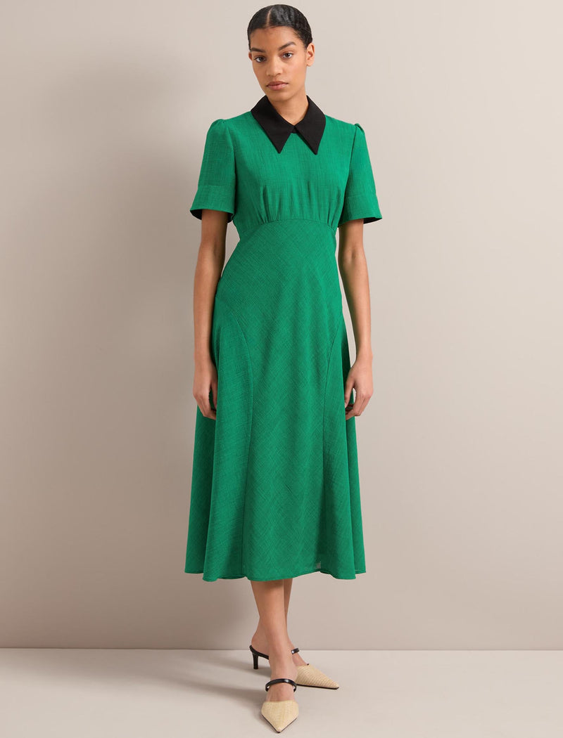 Lydia Techni Voile Midi Dress - Emerald Green Black