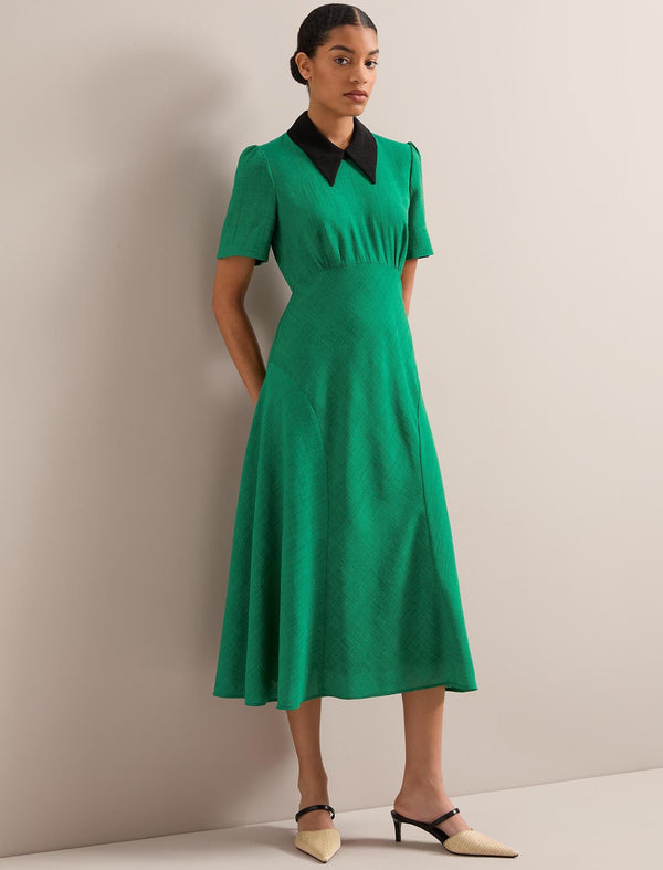Lydia Techni Voile Midi Dress - Emerald Green Black