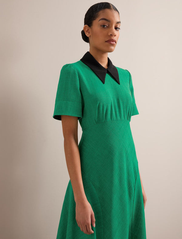Lydia Techni Voile Midi Dress - Emerald Green Black