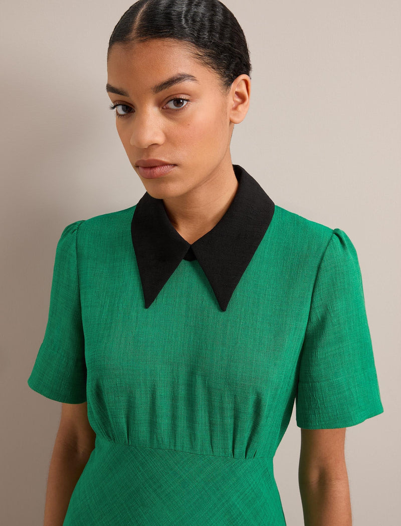 Lydia Techni Voile Midi Dress - Emerald Green Black