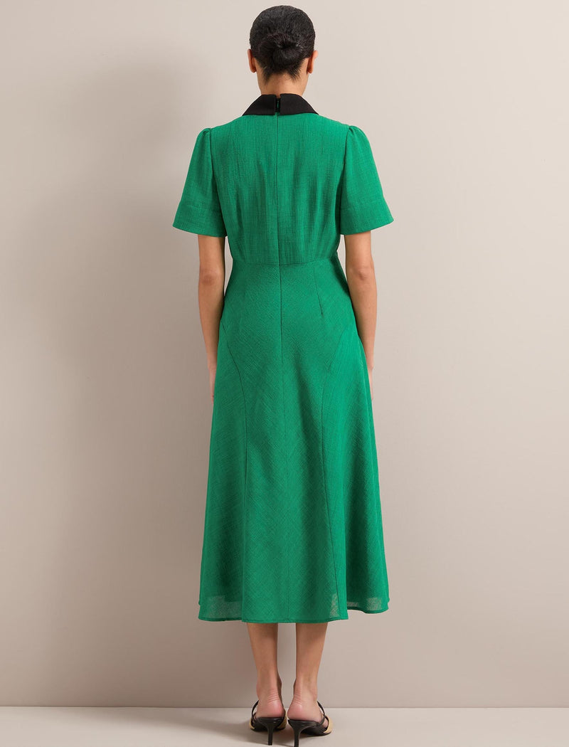 Lydia Techni Voile Midi Dress - Emerald Green Black