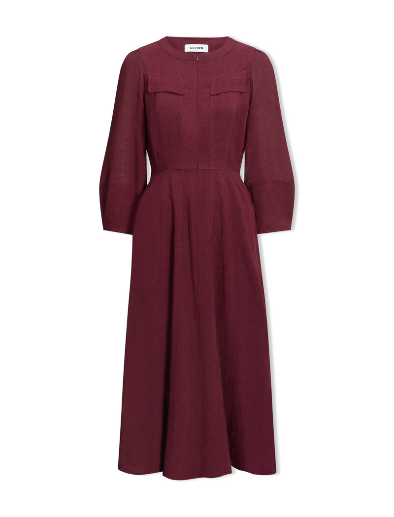 Lara Techni Voile Maxi Dress - Burgundy