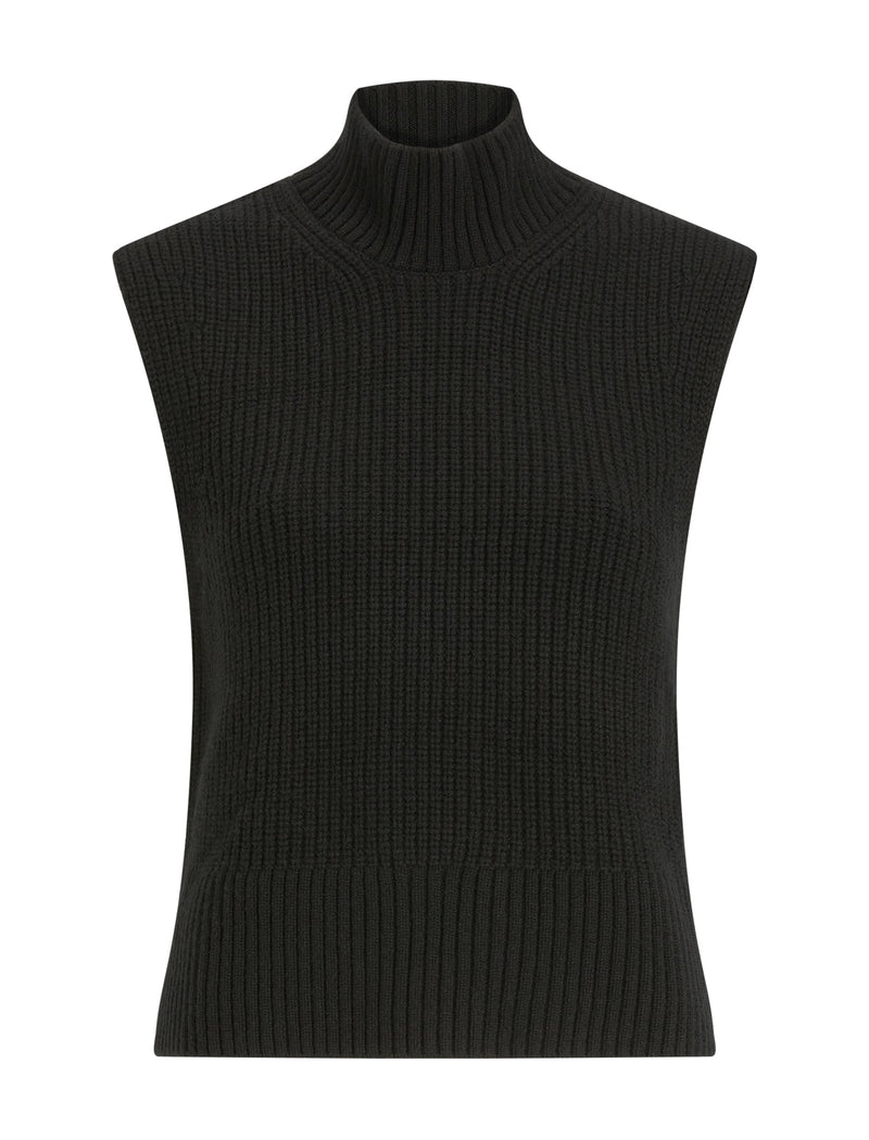 Janie Cashmere Blend Funnel Neck Sleeveless Jumper - Black