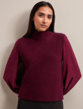 Janie Cashmere Blend Funnel Neck Sleeveless Jumper - Burgundy