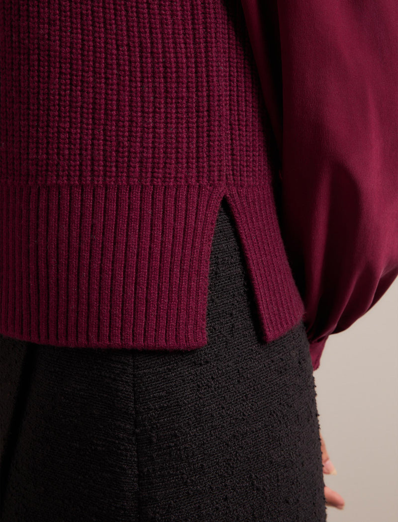 Janie Cashmere Blend Funnel Neck Sleeveless Jumper - Burgundy
