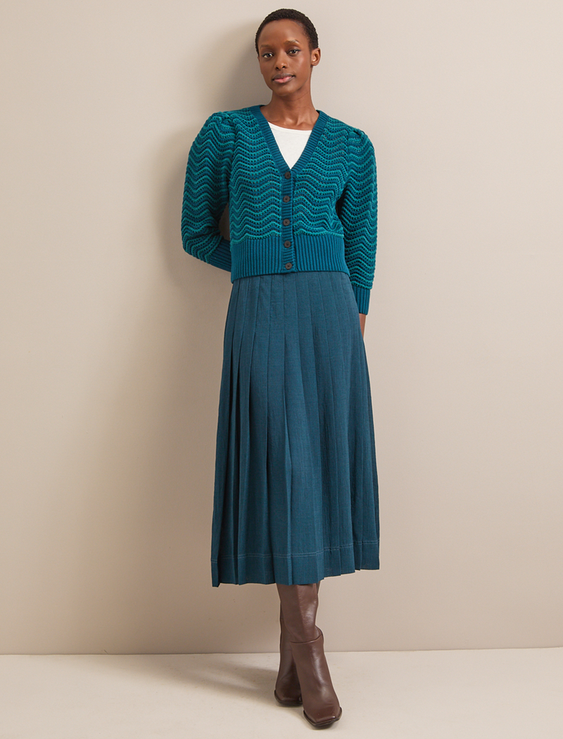 Chloe Cotton Cardigan - Petrol Blue Pale Petrol Blue Stripe