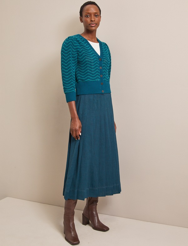 Chloe Cotton Cardigan - Petrol Blue Pale Petrol Blue Stripe