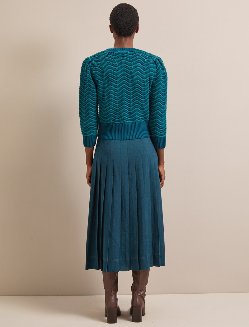 Chloe Cotton Cardigan - Petrol Blue Pale Petrol Blue Stripe