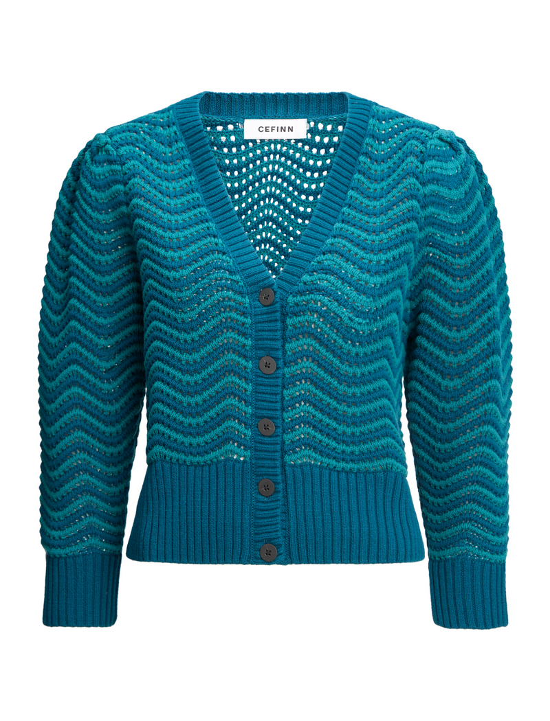 Chloe Cotton Cardigan - Petrol Blue Pale Petrol Blue Stripe
