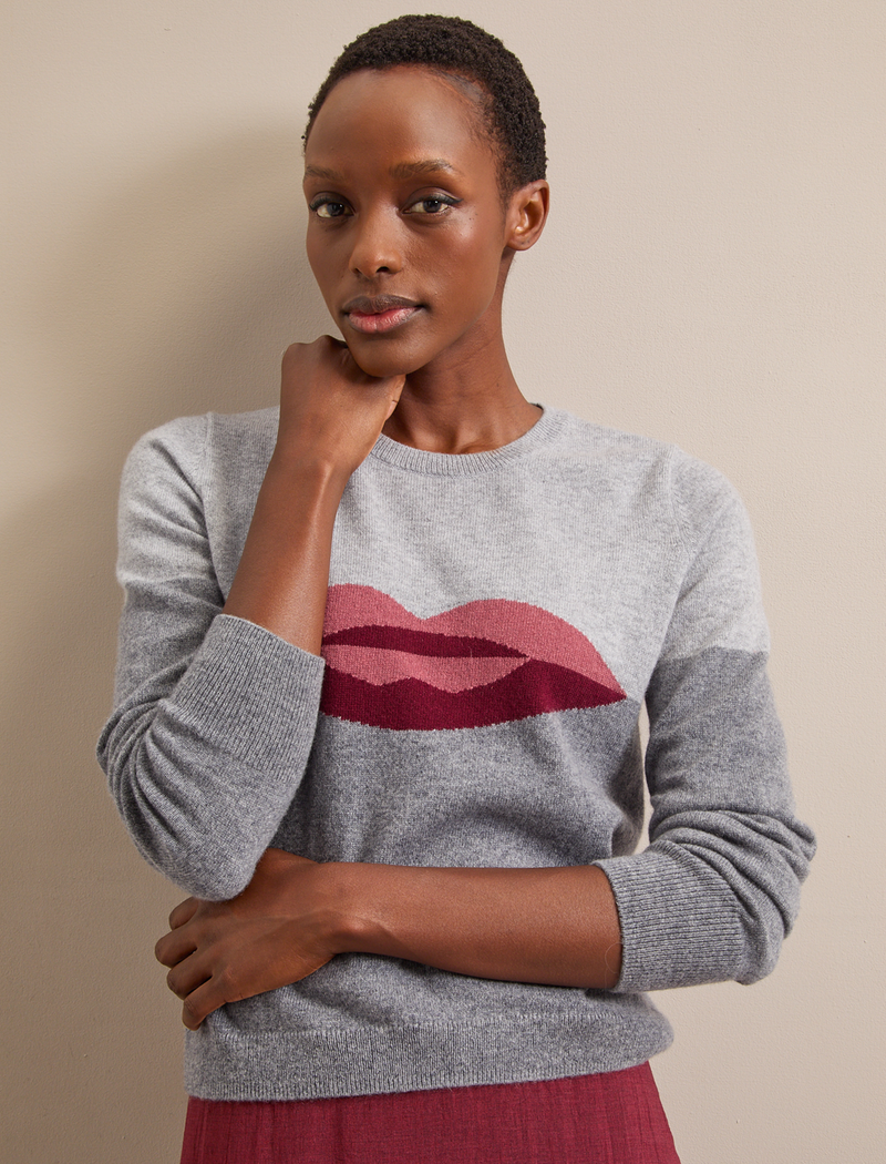 Love Lips Cashmere Jumper - Grey Melange