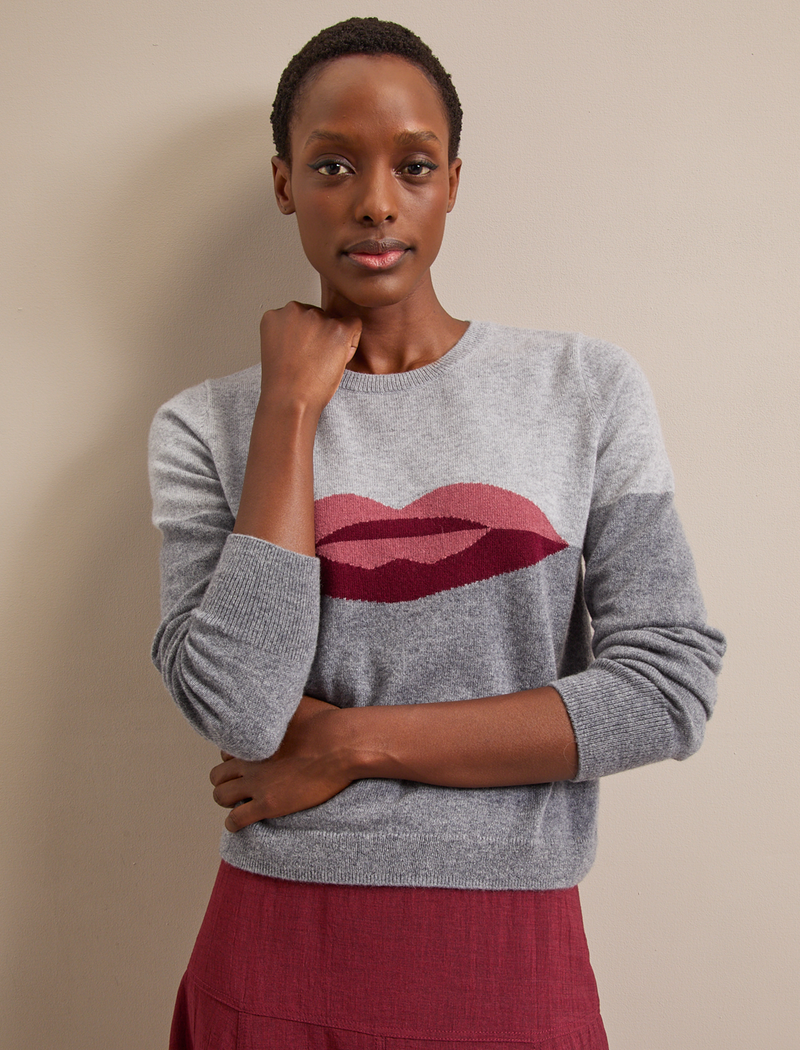 Love Lips Cashmere Jumper - Grey Melange