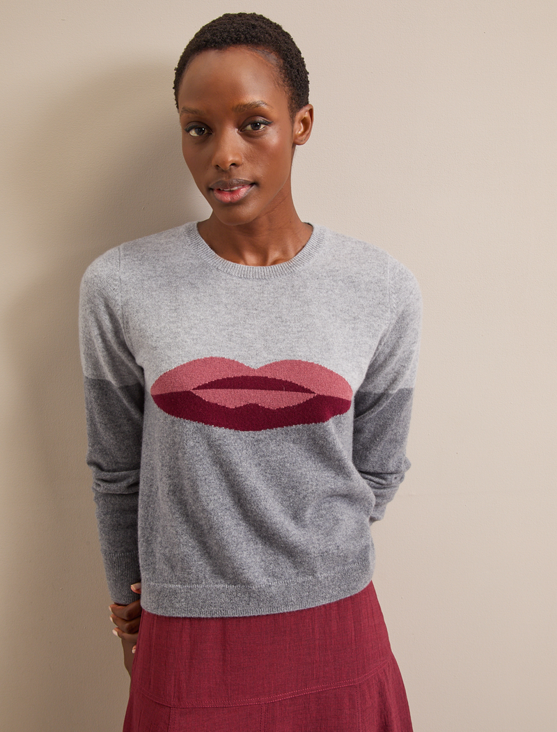 Love Lips Cashmere Jumper - Grey Melange