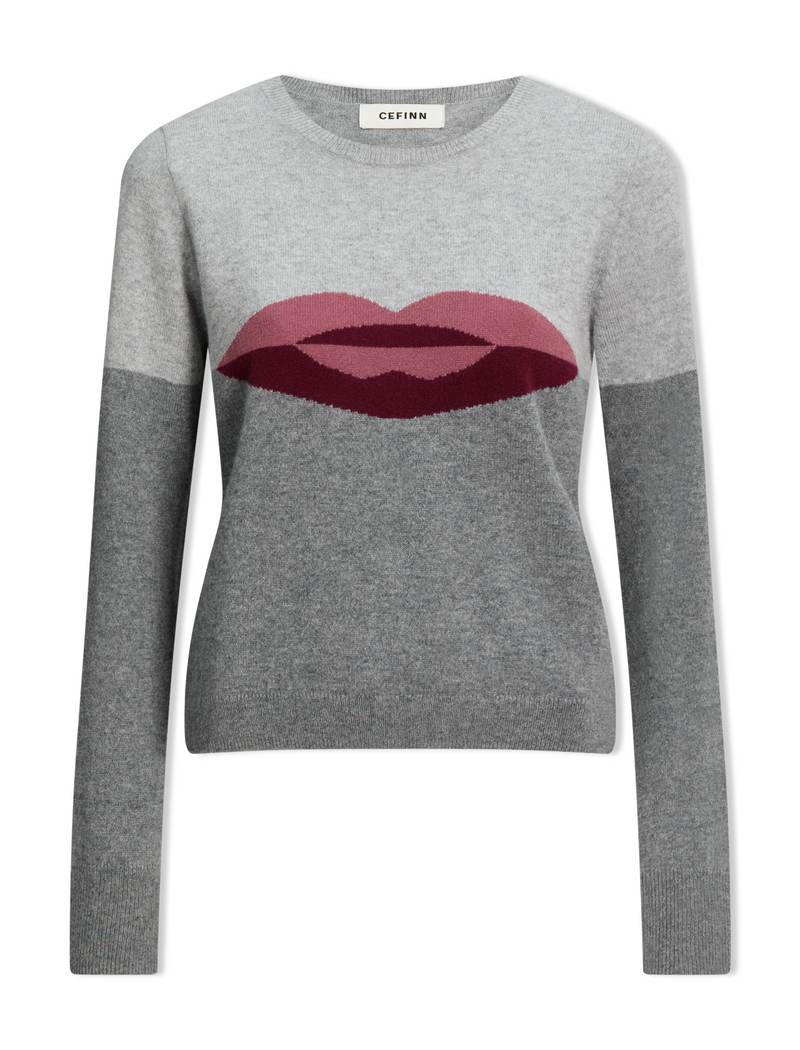 Love Lips Cashmere Jumper - Grey Melange