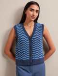 Edie Cotton Waistcoat - Denim Blue Pale Blue Stripe